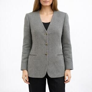 Vintage 90s Bill Burns NY Women’s 6 Herringbone Wool Cashmere Tweed Blazer USA